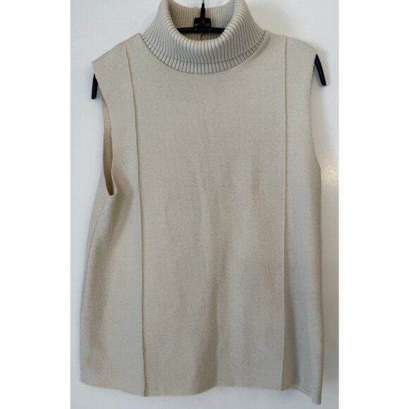 Zara Sweaters - Zara Women Cream Beige Sleeveless Turtleneck Size Small Ribbed Raw Hem Chic Soft